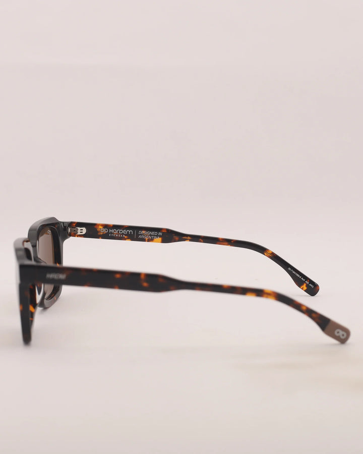 Black and tortoiseshell glasses on a light gray background