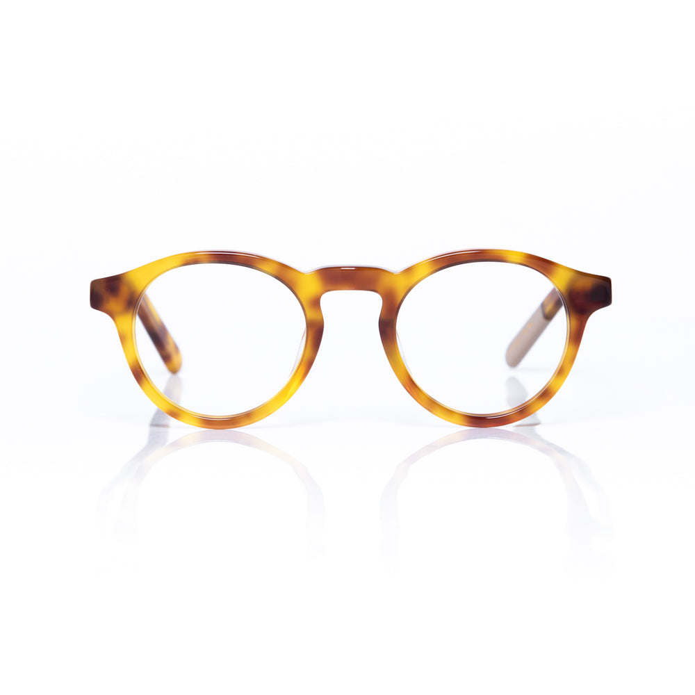 Tortoiseshell eyeglasses on a white background