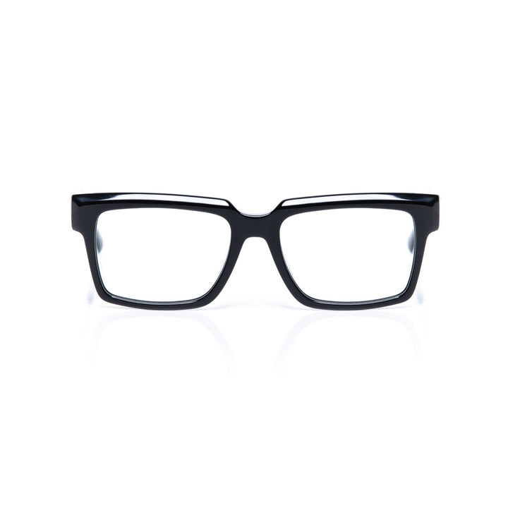 Black eyeglasses on a white background
