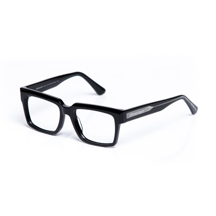 Black eyeglasses on a white background