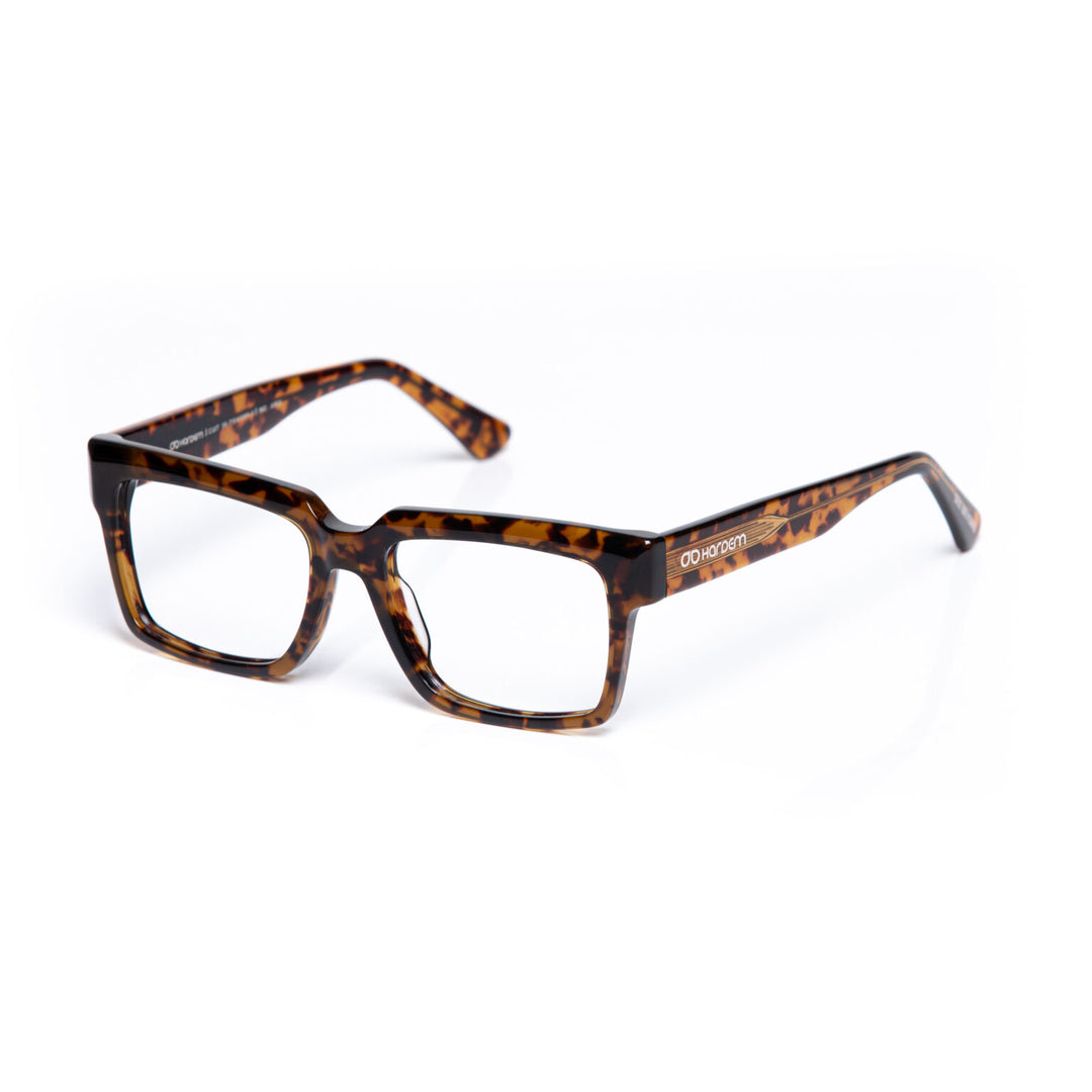 Tortoiseshell eyeglasses on a white background