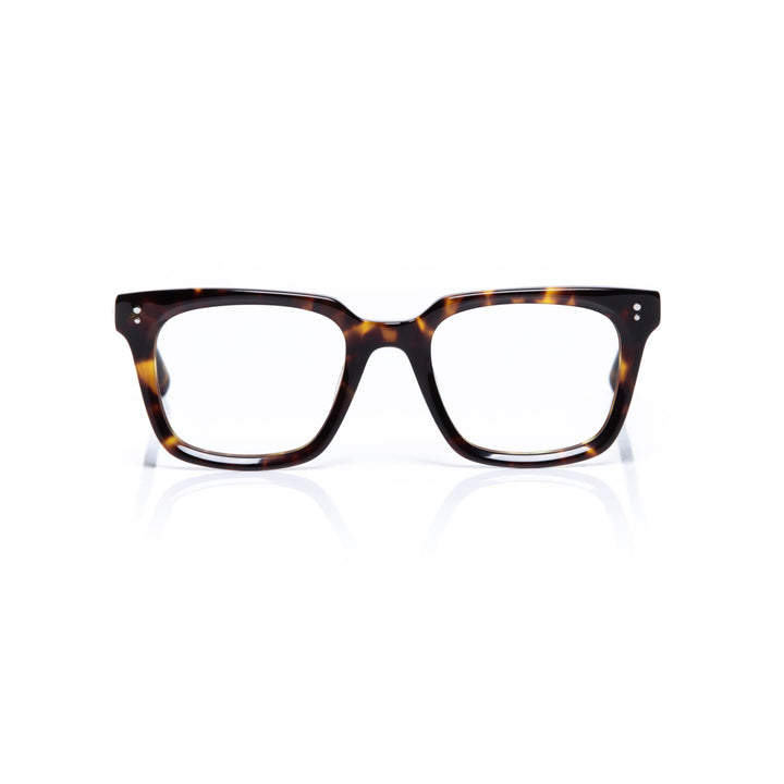 Tortoiseshell eyeglasses on a white background