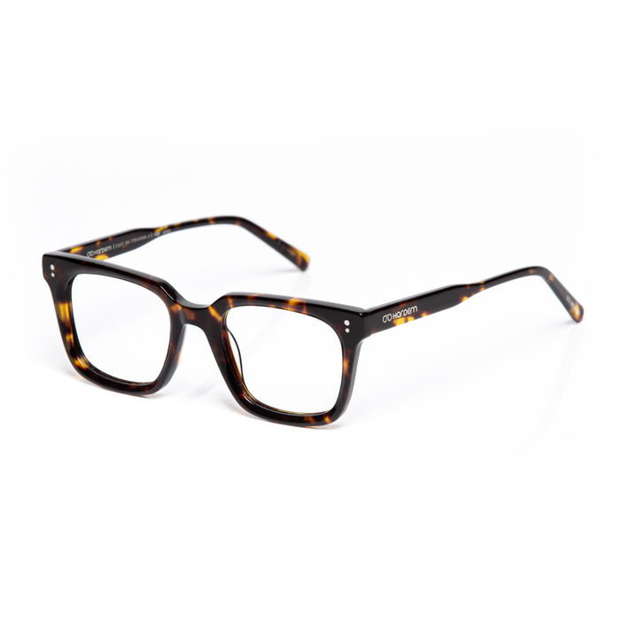 Tortoiseshell eyeglasses on a white background
