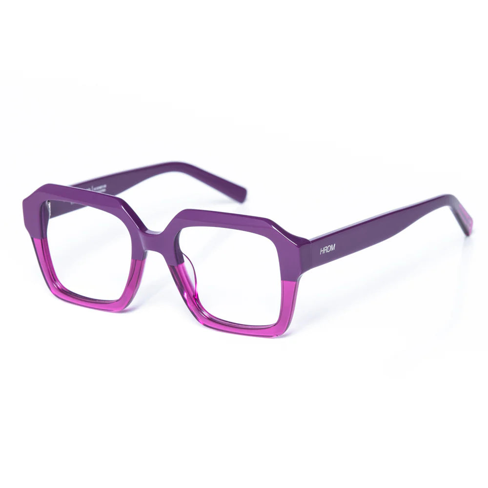 Purple eyeglasses on a white background