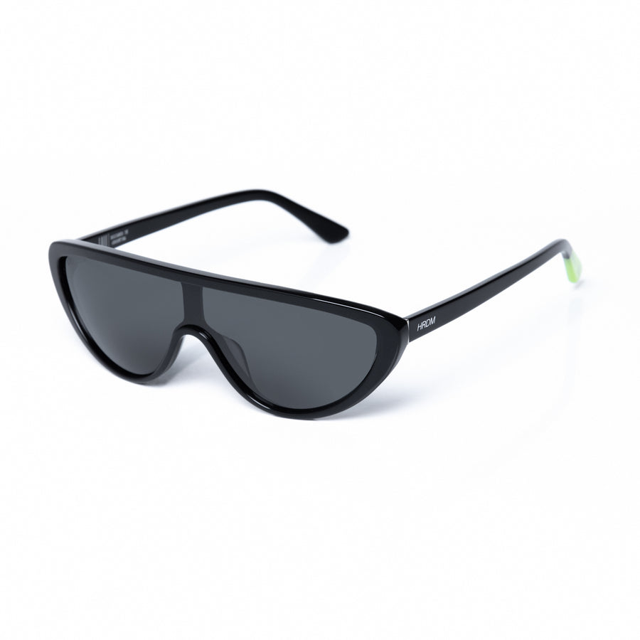 Black sunglasses with a white background