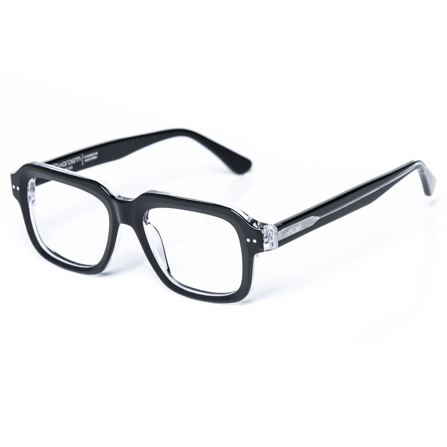 Black eyeglasses on a white background