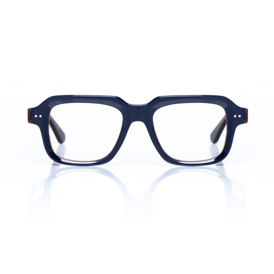 Blue eyeglasses on a white background