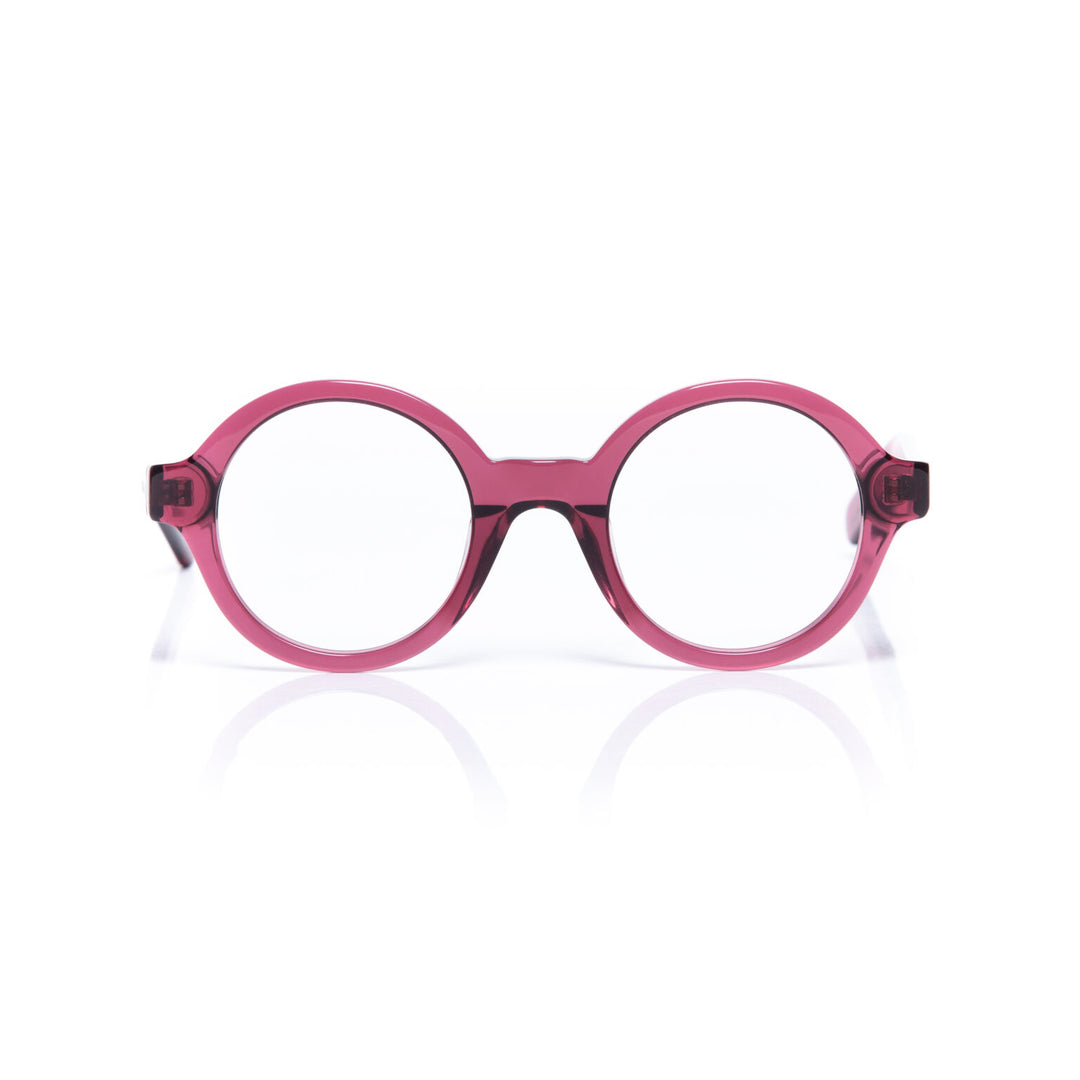 Pink eyeglasses on a white background