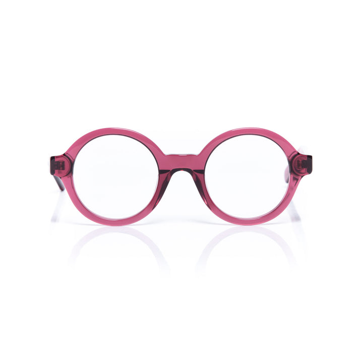 Pink eyeglasses on a white background