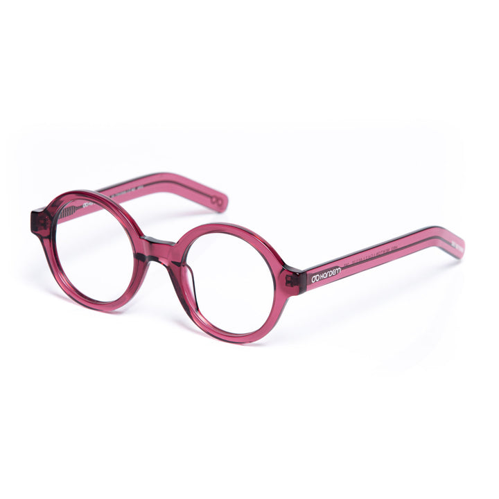 Pink eyeglasses on a white background