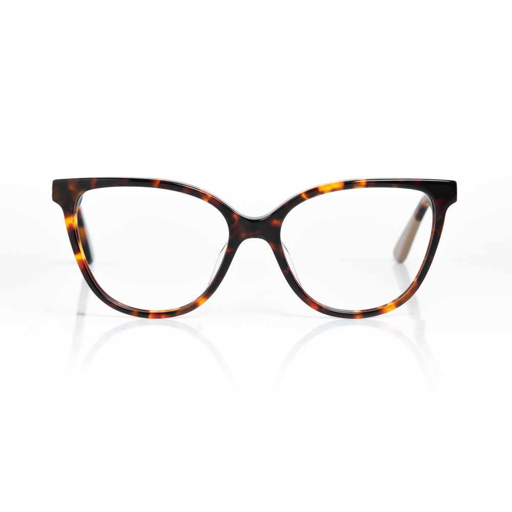 Tortoiseshell cat-eye glasses on a white background