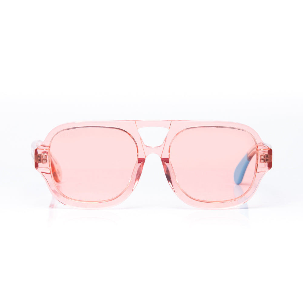 Pink sunglasses on a white background