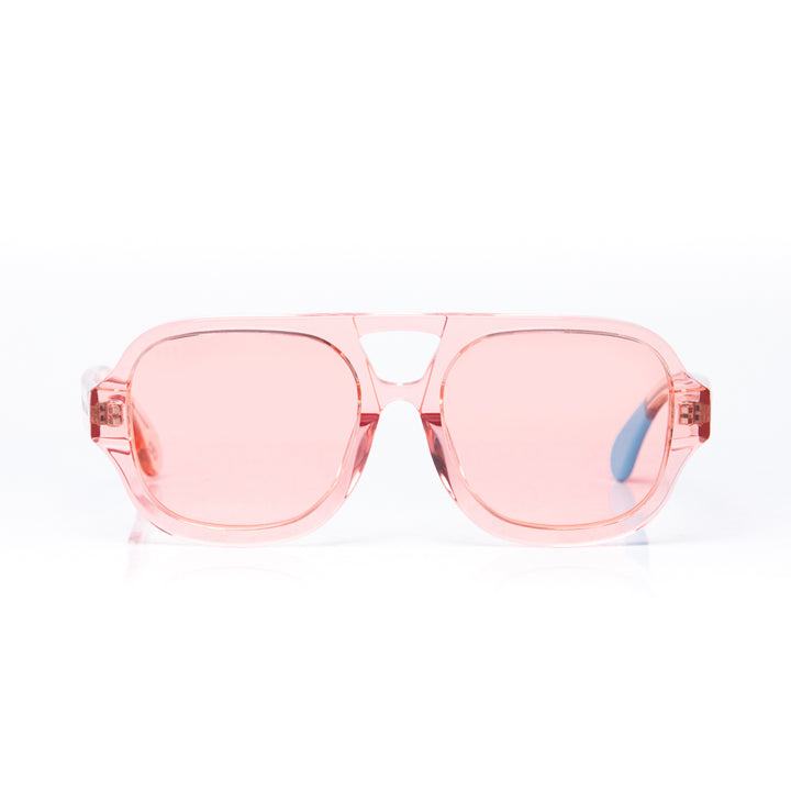Pink sunglasses on a white background