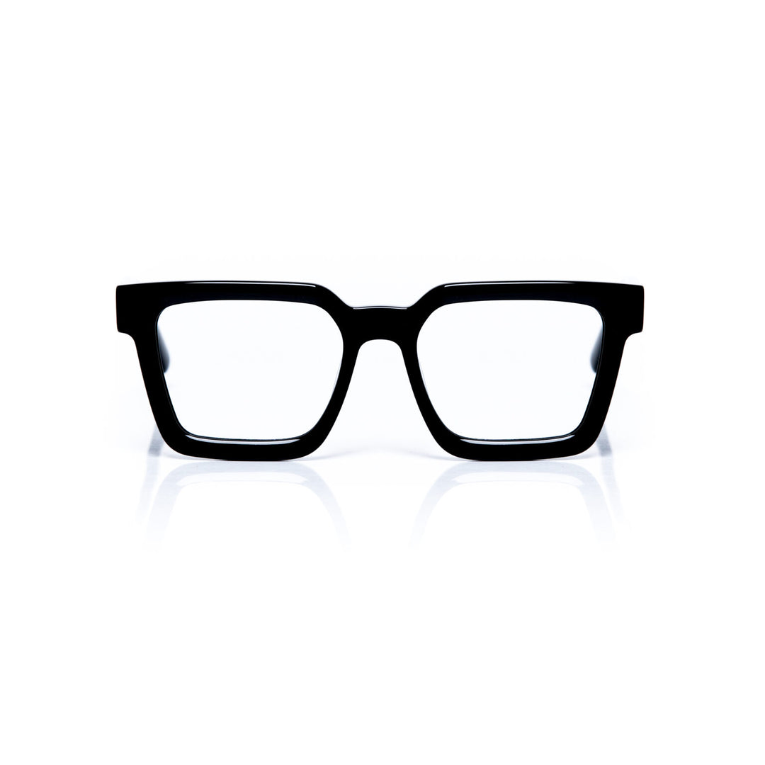 Black eyeglasses on a white background