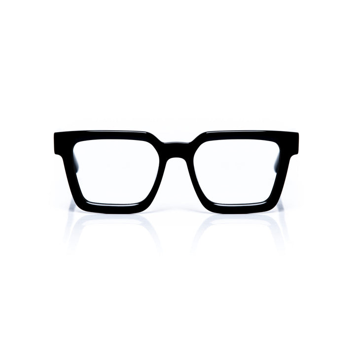 Black eyeglasses on a white background