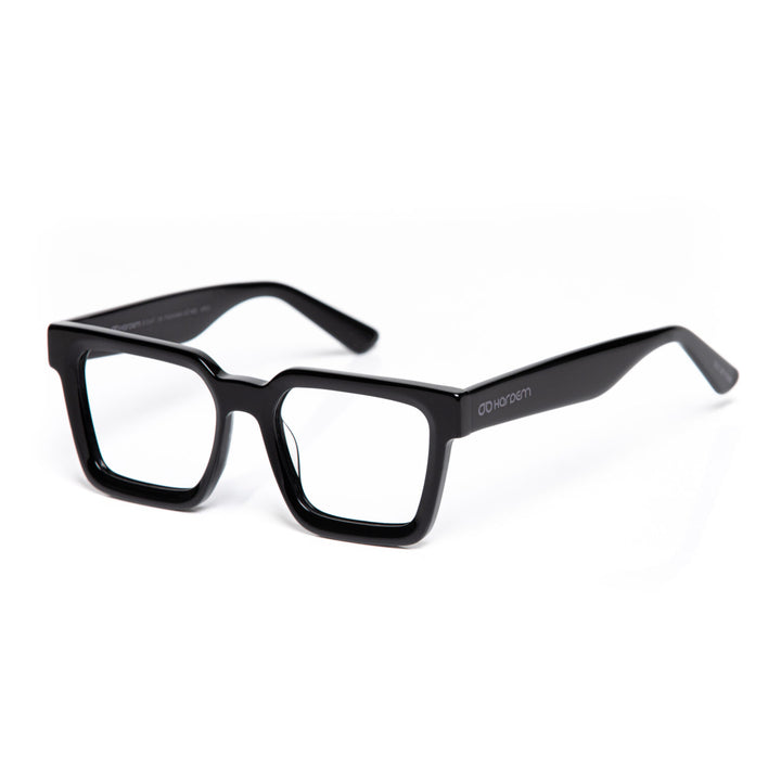Black eyeglasses on a white background