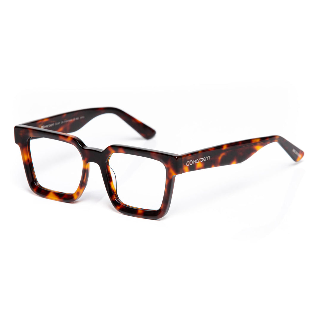 Tortoise eyeglasses on a white background