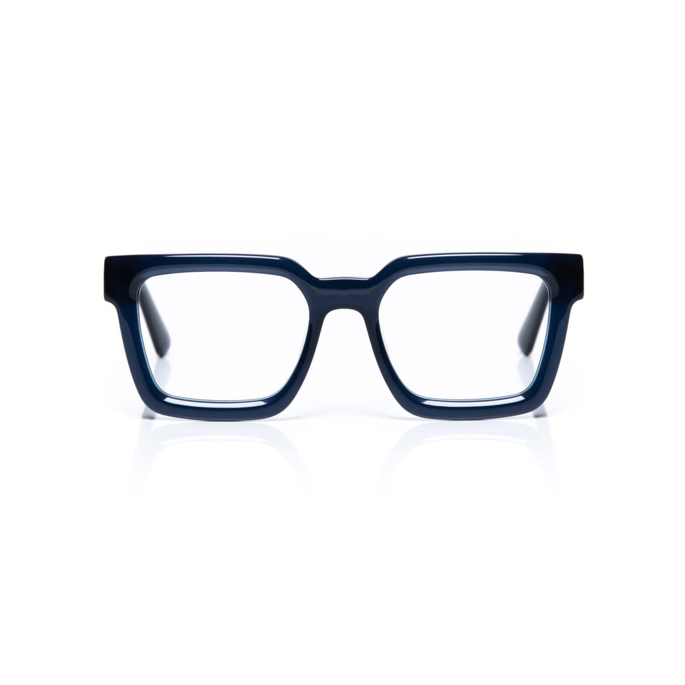 Blue eyeglasses on a white background