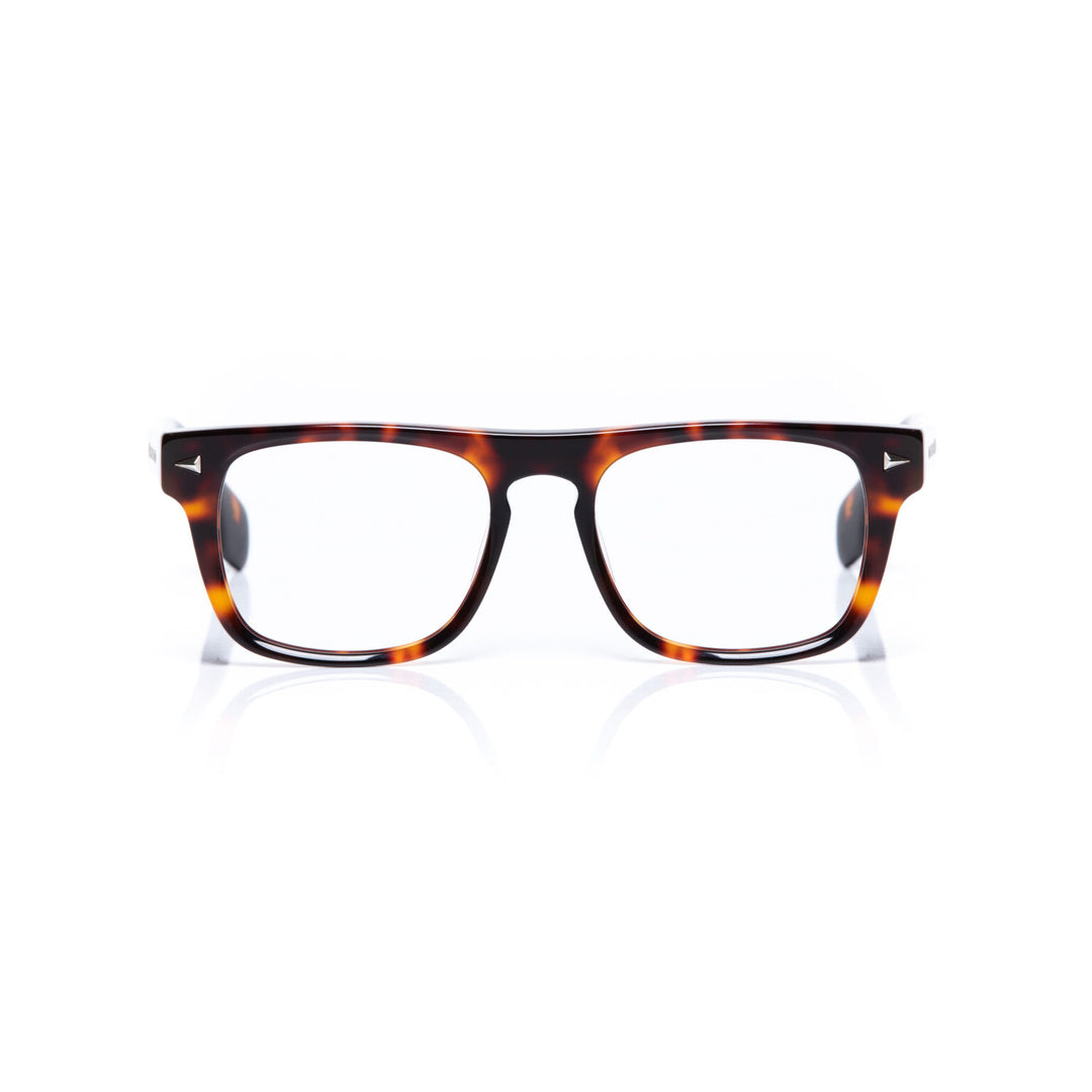 Tortoiseshell eyeglasses on a white background