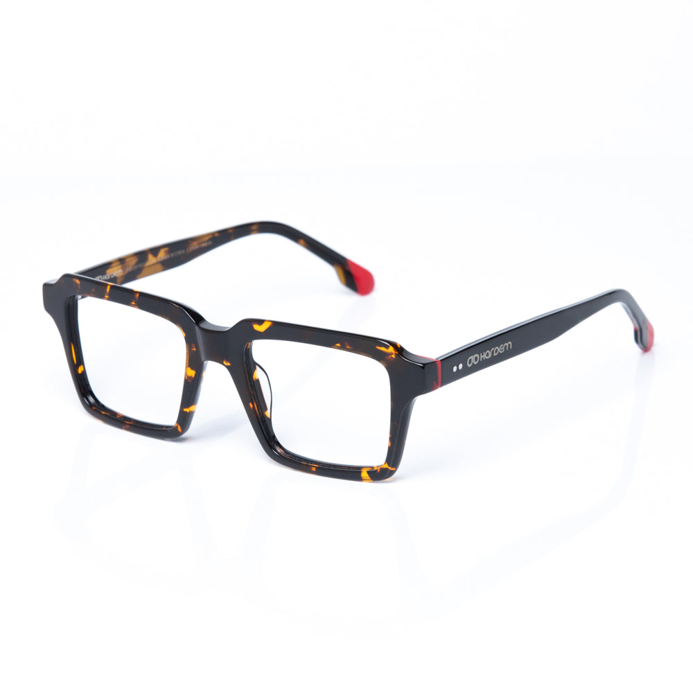 Eyeglasses with a tortoiseshell frame on a white background