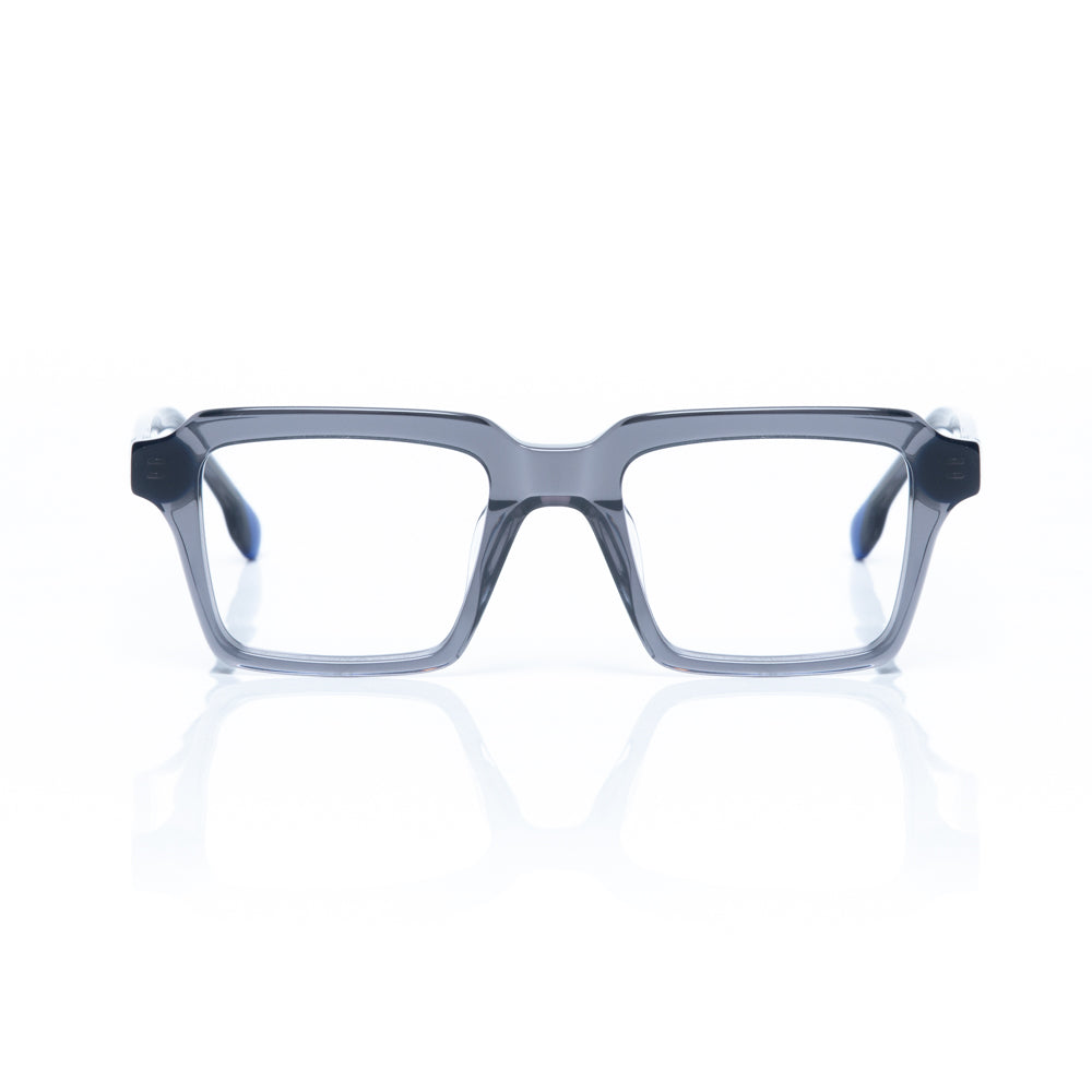 Gray eyeglasses on a white background
