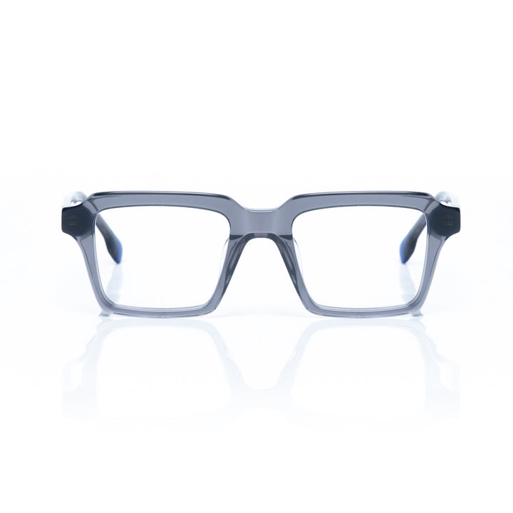 Gray eyeglasses on a white background